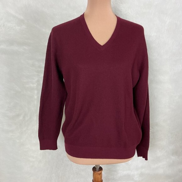 Kuna Women's Burgundy Red 100% Vicuna V-Neck Slim Fit Sweater XL - Picture 1 of 9